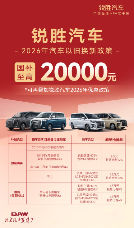 以旧换新省2万 锐胜M8六重礼遇 以旧换新省2万 锐胜M8六重礼遇