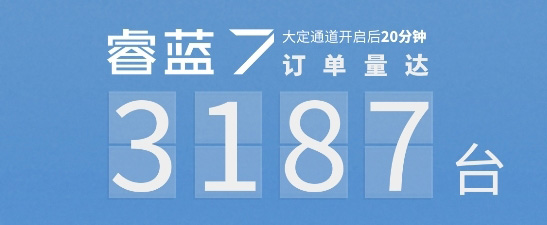大定通道开启后20分钟 睿蓝7订单达3187台