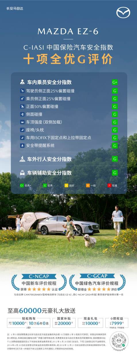 MAZDA EZ-6斩获2025中保研10项G优秀安全评价